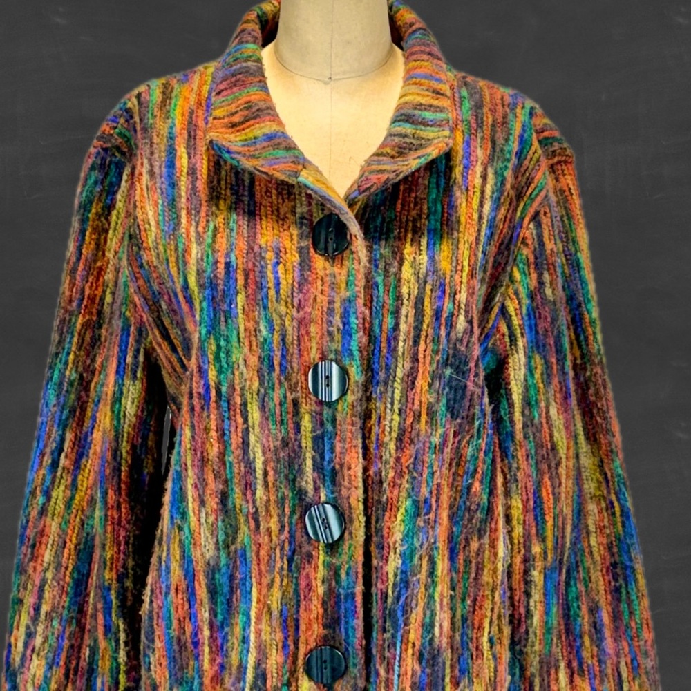 VINTAGE Habitat rainbow wool felt blazer jacket‎ button coat multicolor hippie